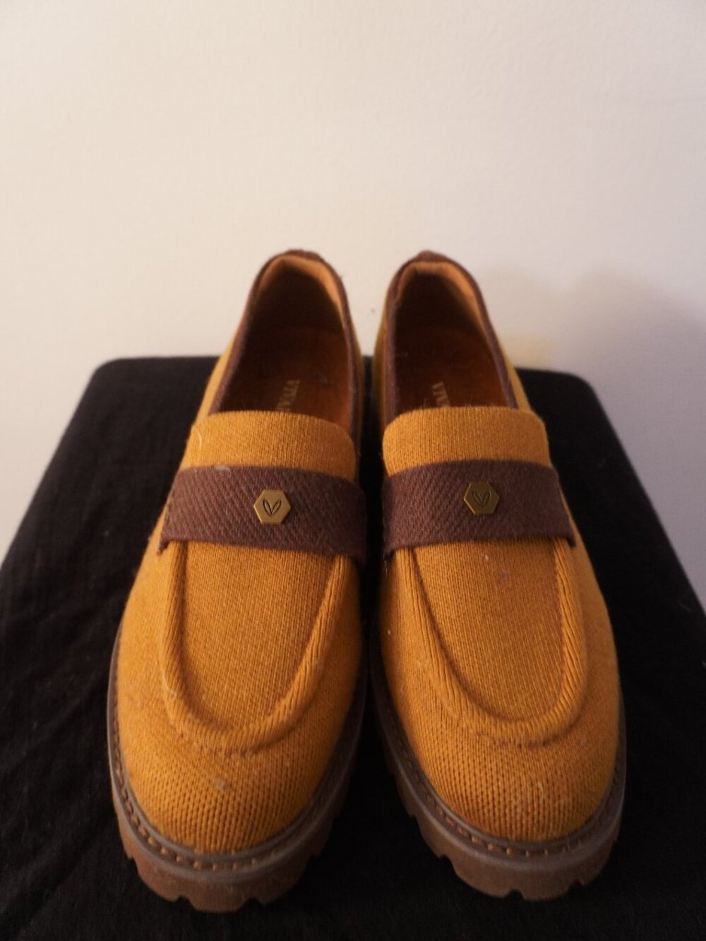 VIVAIA Mustard Brown Knit Lug Sole Loafers – Size 41.5
